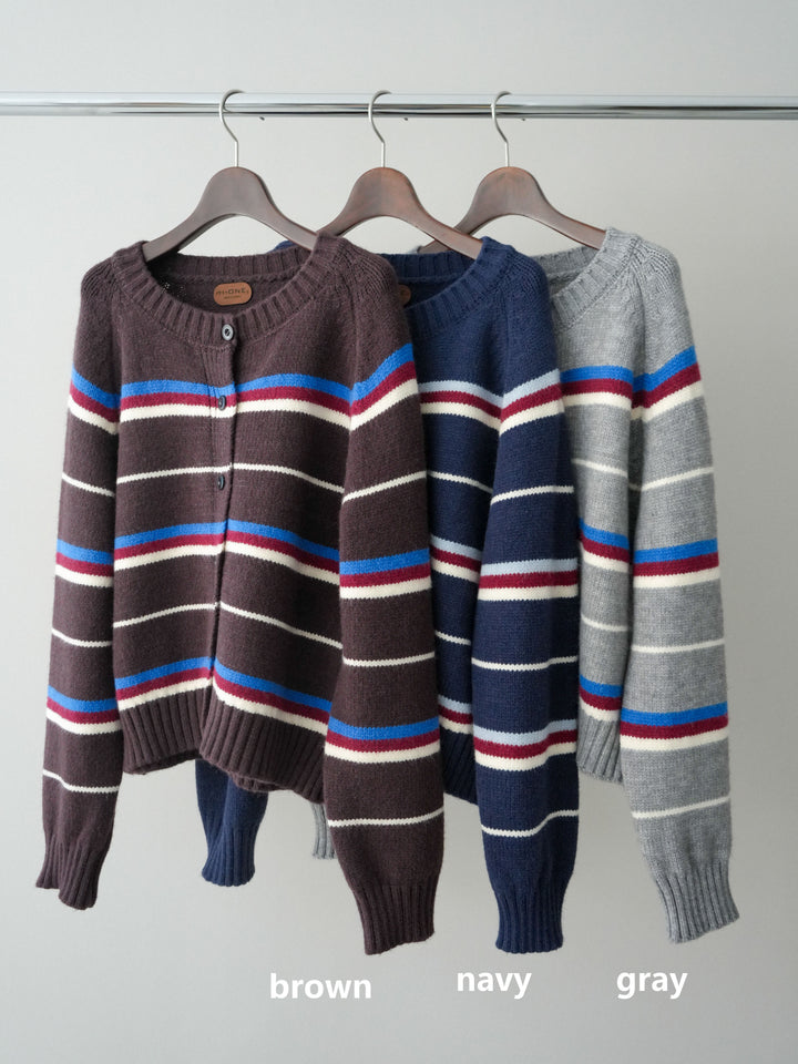 [SET]ランダムボーダーニットカーディガン+デザインステッチカーブデニムパンツ(2set)