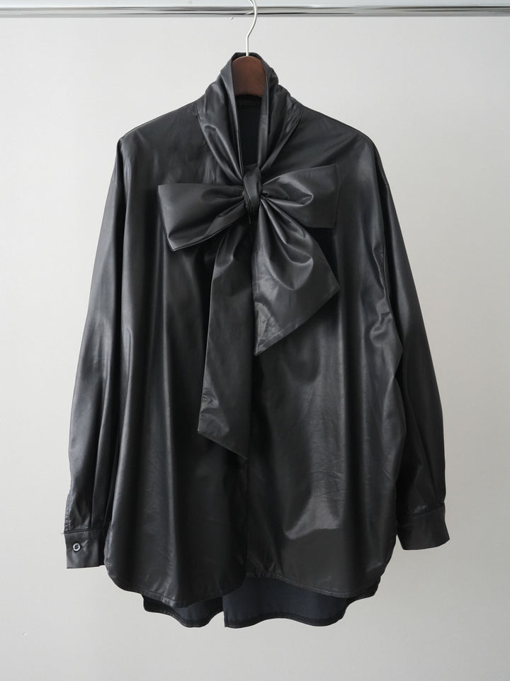 [SET]フェイクレザーボウタイブラウス+ジャガードぺプラムフリルブラウス(2set)