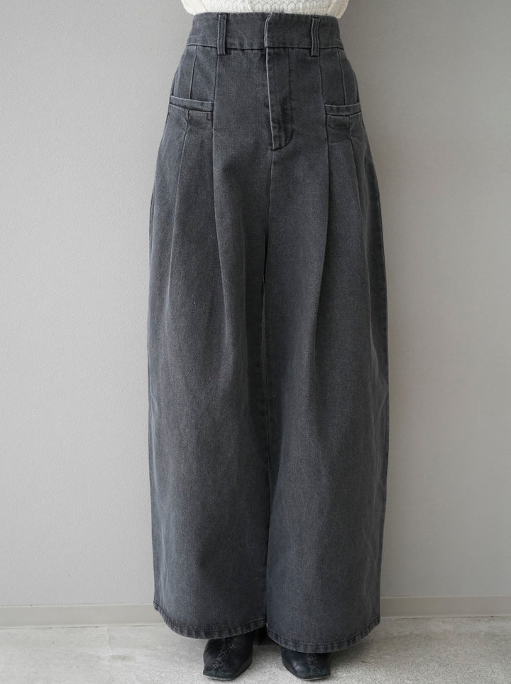 [Pre-order] Denim double tuck wide pants/black
