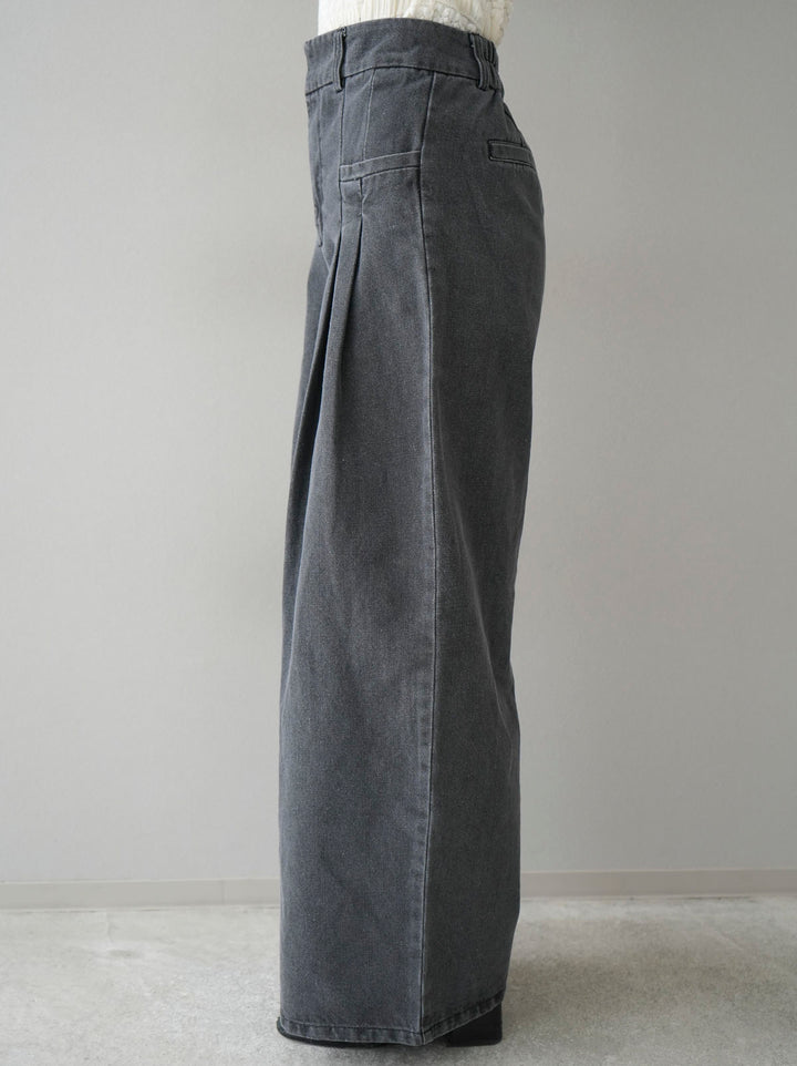 [Pre-order] Denim double tuck wide pants/black