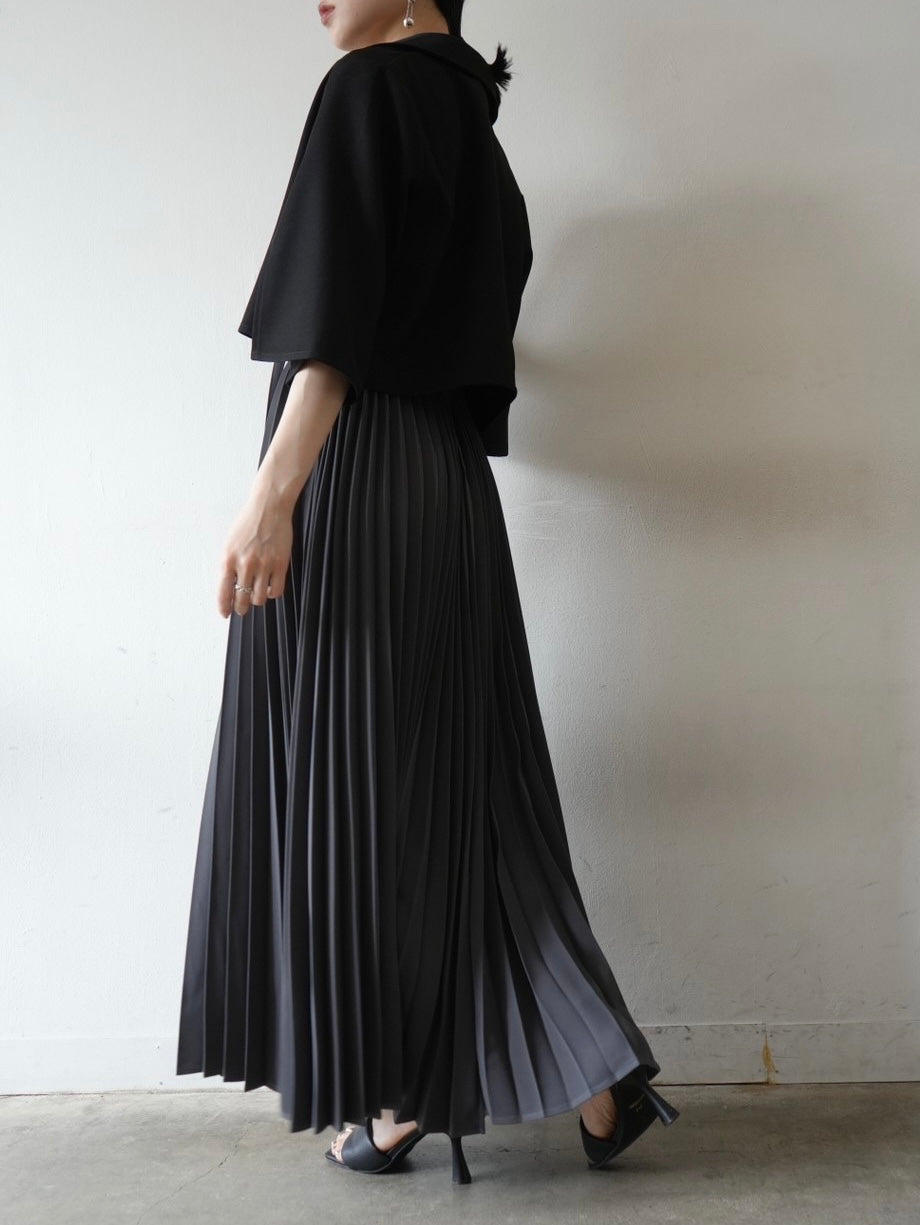 YUKKO COLLABORATION　DRAPE NECK PLEATS DRESS/CHARCOAL