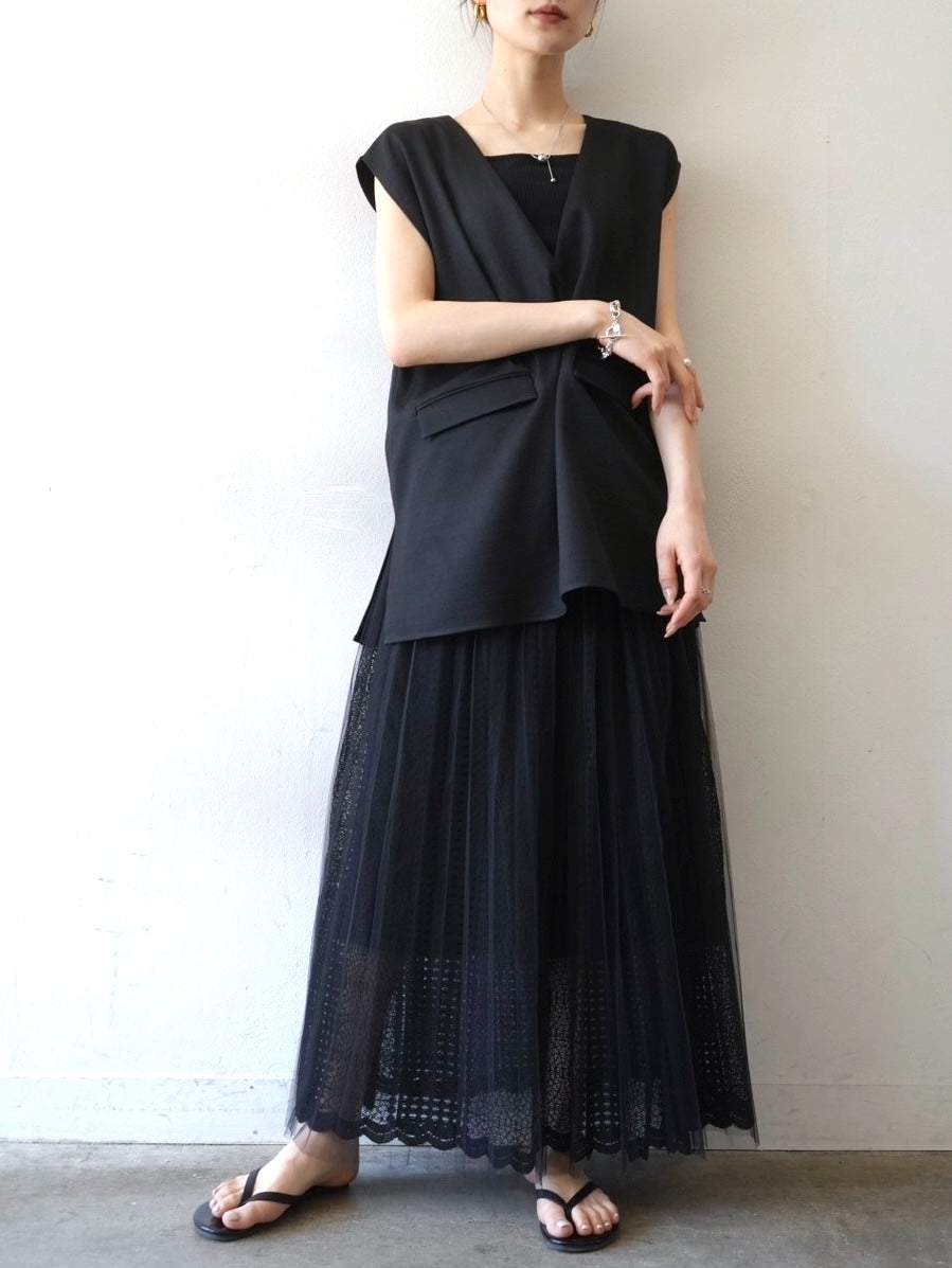 Lace sheer tulle skirt/black