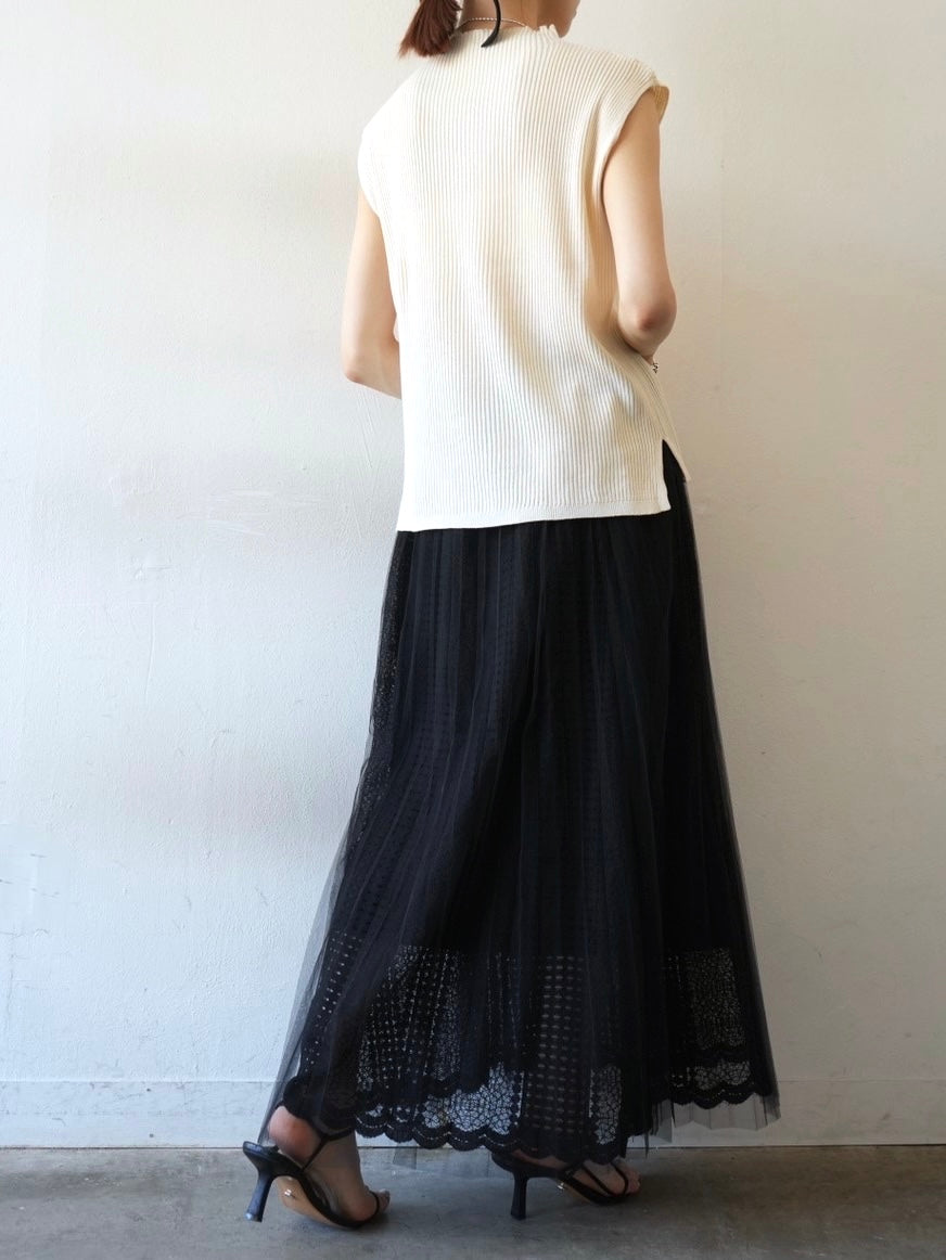 Lace sheer tulle skirt/black