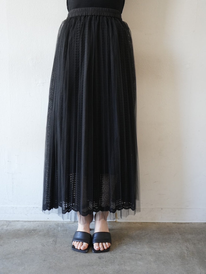 蕾絲透明薄紗半身裙/黑色