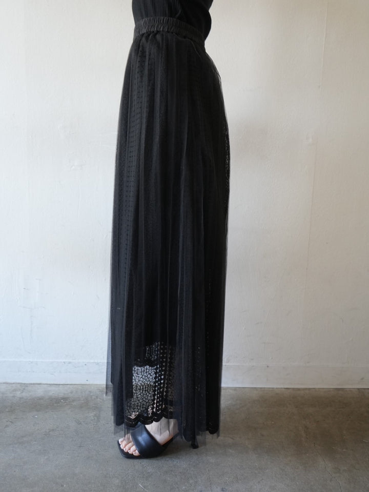 蕾絲透明薄紗半身裙/黑色