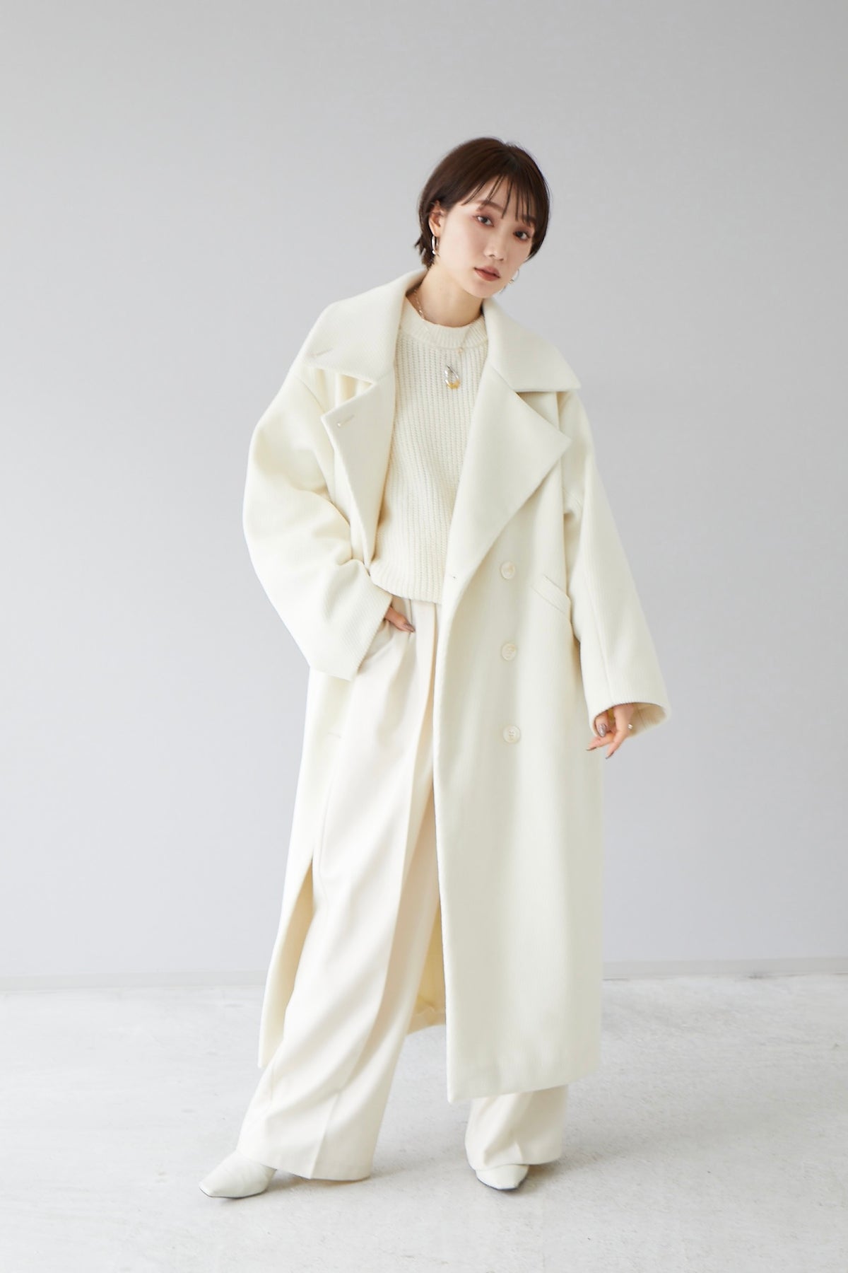 予約]cocoon long coat / ivory – Lumier