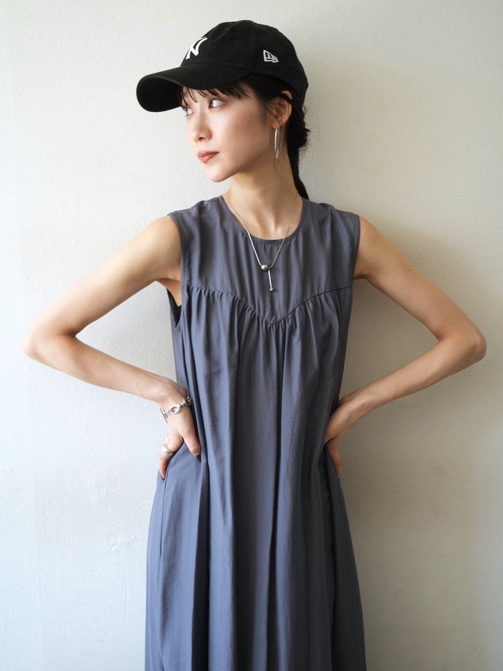 [Pre-order] Gathered Tiered Sleeveless Dress/Charcoal