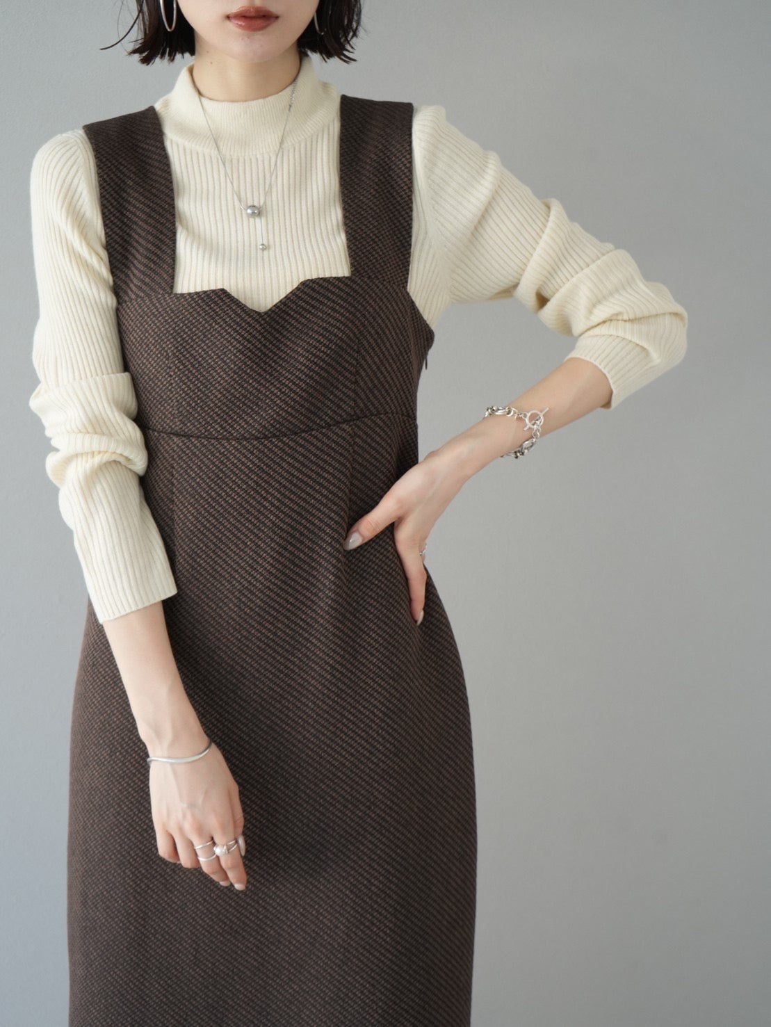 Pre-order] I-line tweed jumper skirt/brown – Lumier