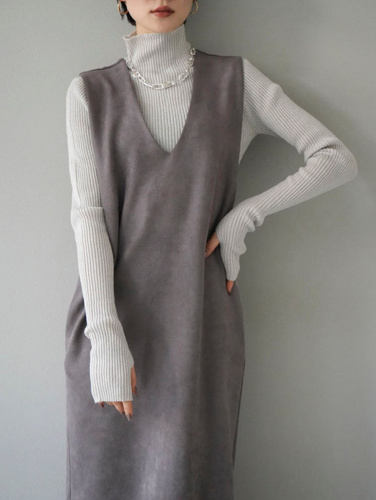 予約]バッククロススウェードVネックワンピース/モカ – Lumier