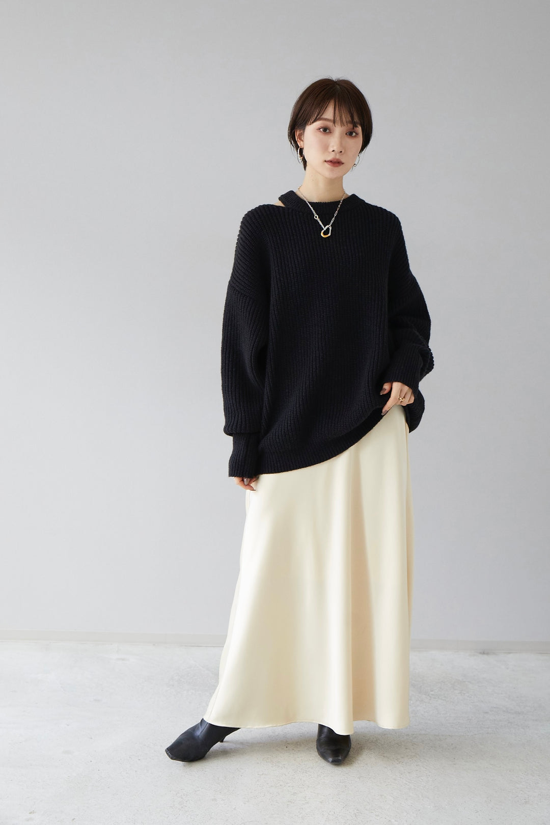 [予約]cutting over knit pullover / black