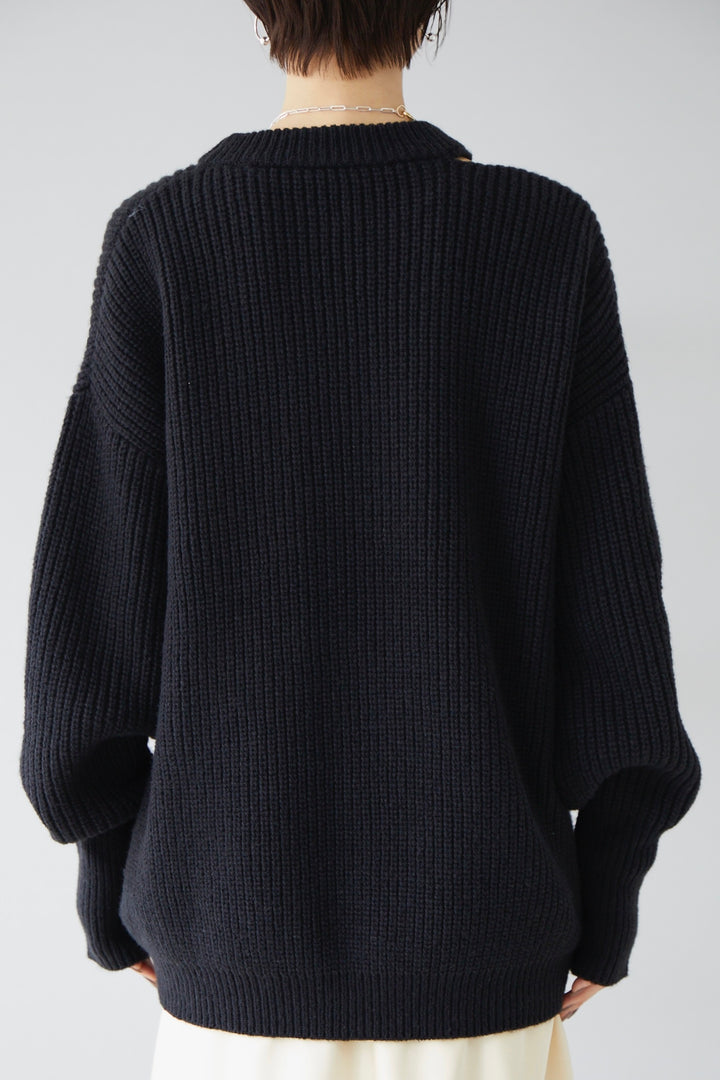 [予約]cutting over knit pullover / black