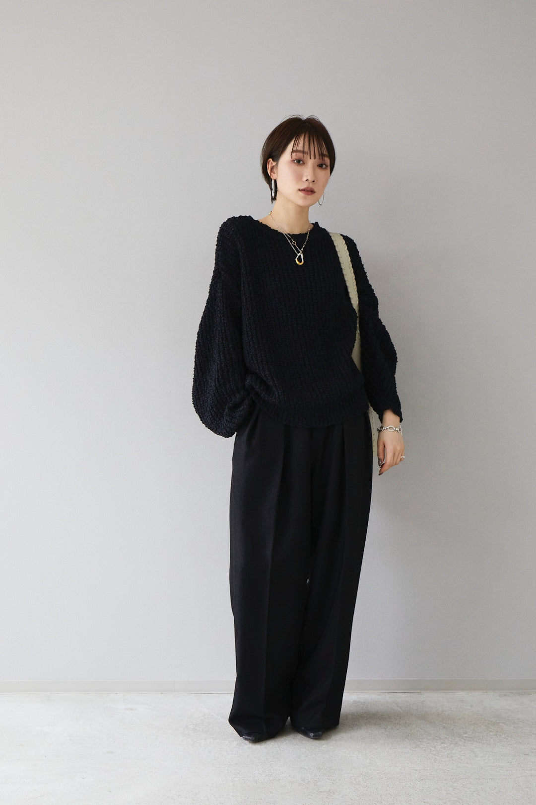 [予約pocopoco knit pullover / black