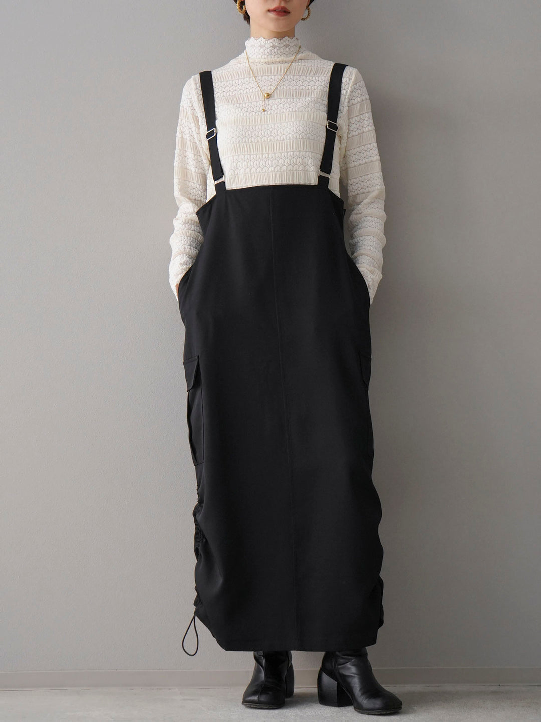 [Pre-order] Side Drawstring Jumper Skirt/Black