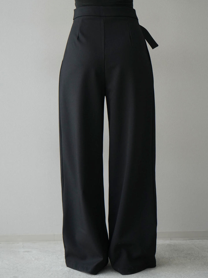 [Pre-order] Waist ribbon design tuck wide pants/black