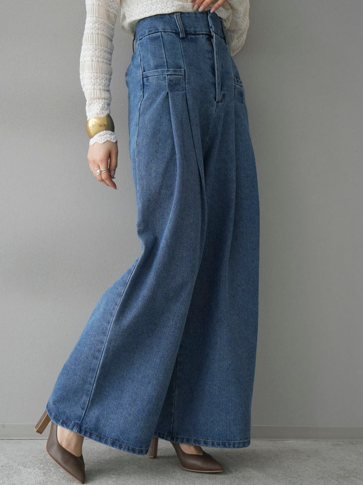 [Pre-order] Denim double tuck wide pants/blue