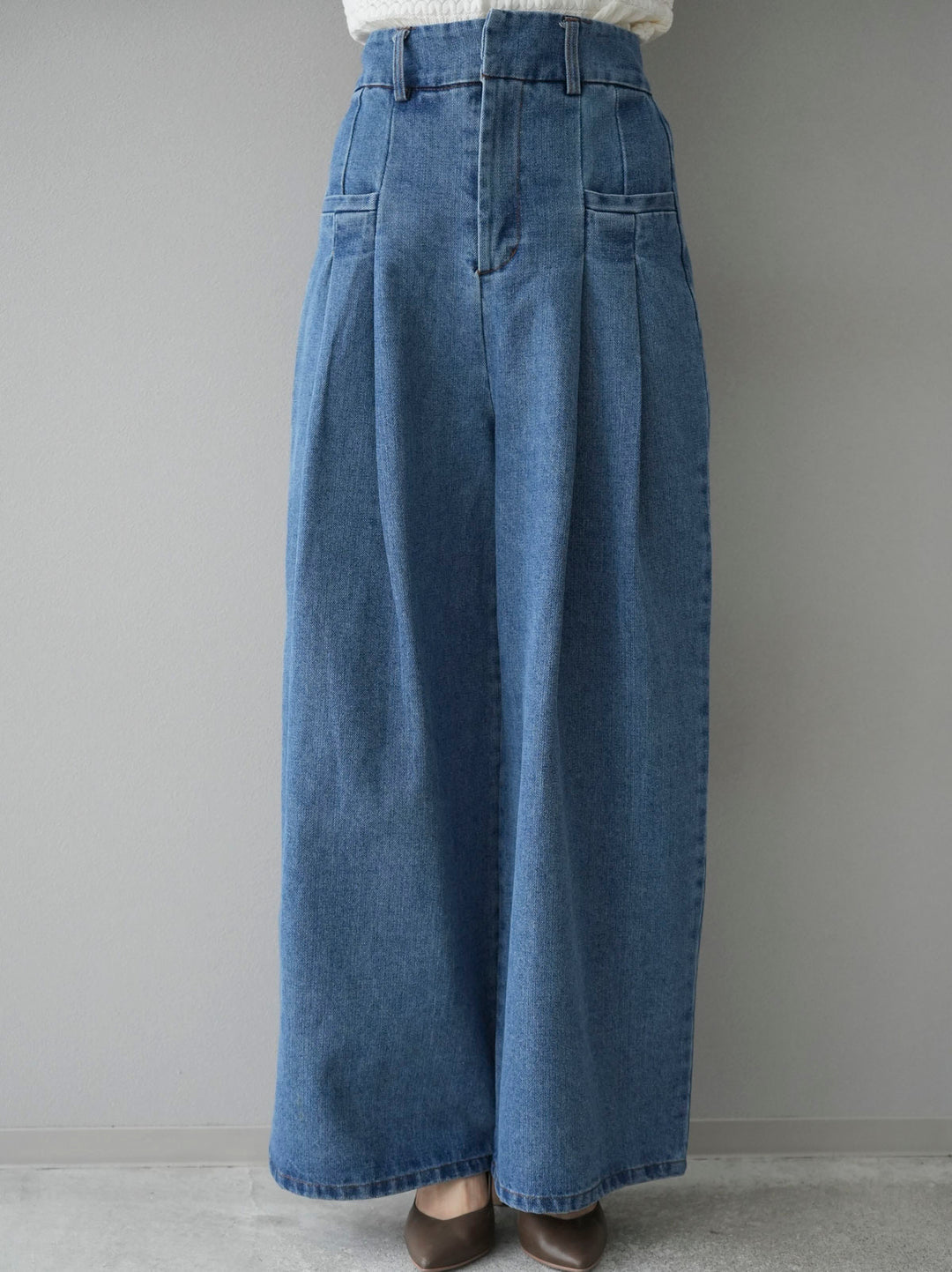 [Pre-order] Denim double tuck wide pants/blue