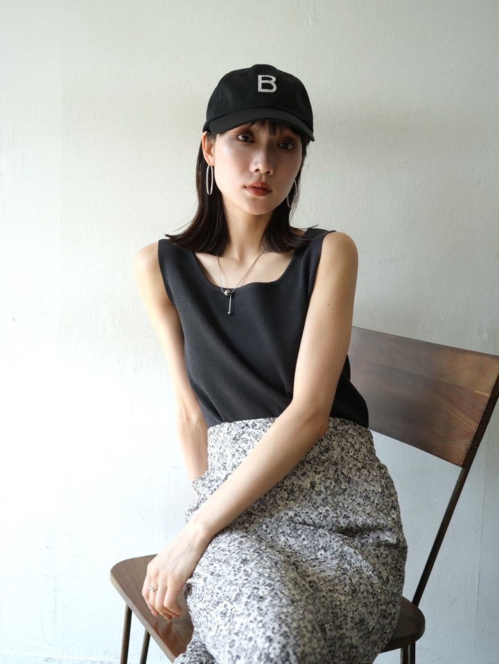 Square Summer Knit Tank Top/Charcoal
