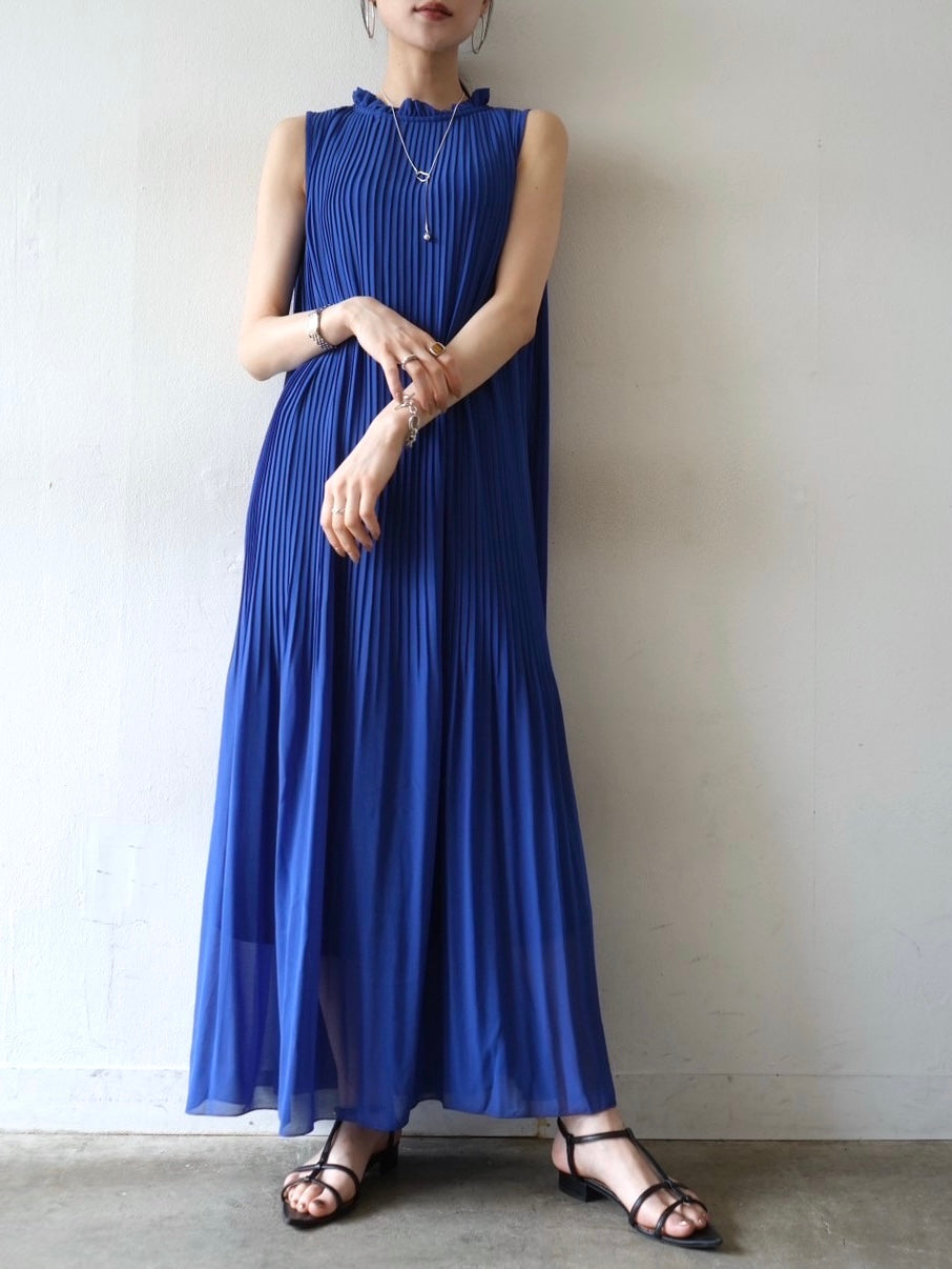 [Pre-order] Sheer pleated sleeveless dress/blue