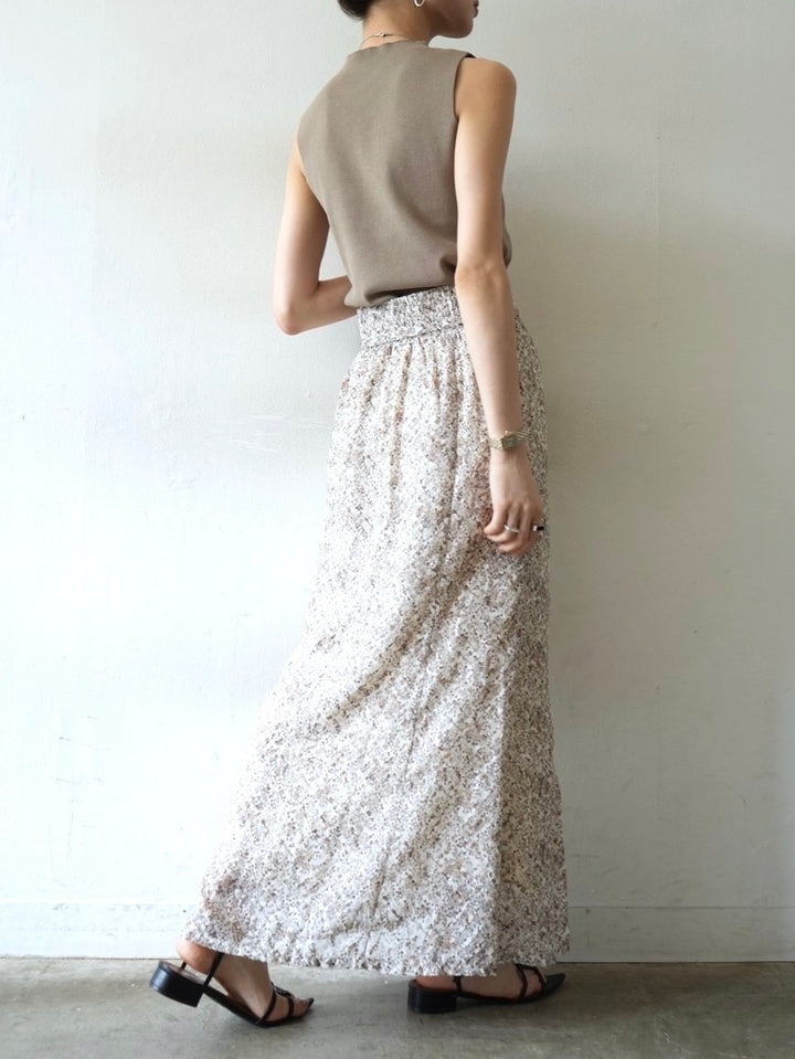 Jacquard flower print flared skirt/beige