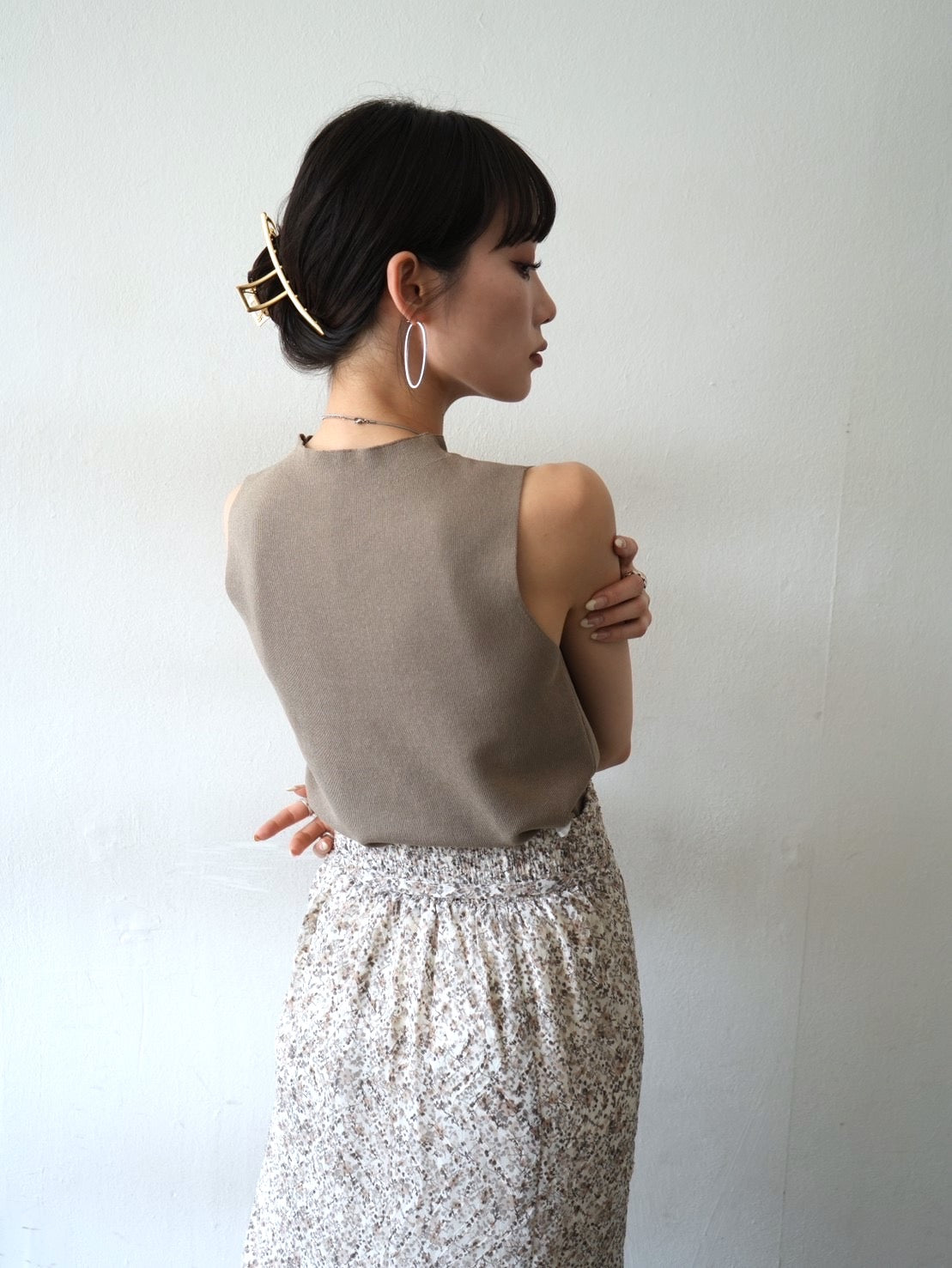 Jacquard flower print flared skirt/beige – Lumier