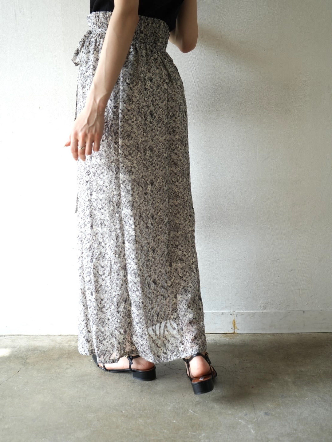 Jacquard flower print flare skirt/light gray