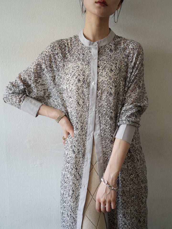 Jacquard flower print shirt dress/light gray