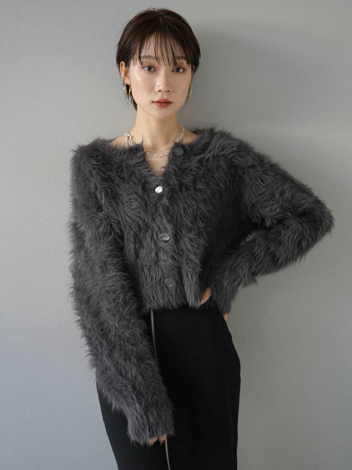 予約]カッティング2WAYシャギーニットカーディガン/グレー – Lumier 