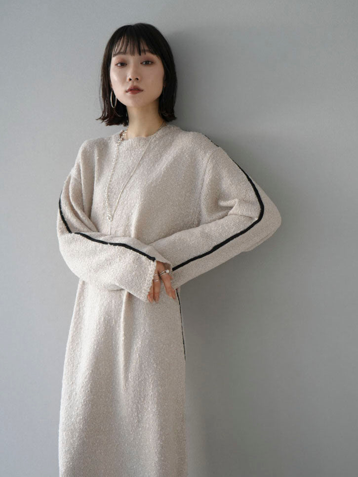 予約]ブークレ配色ラインニットワンピース/ベージュ – Lumier