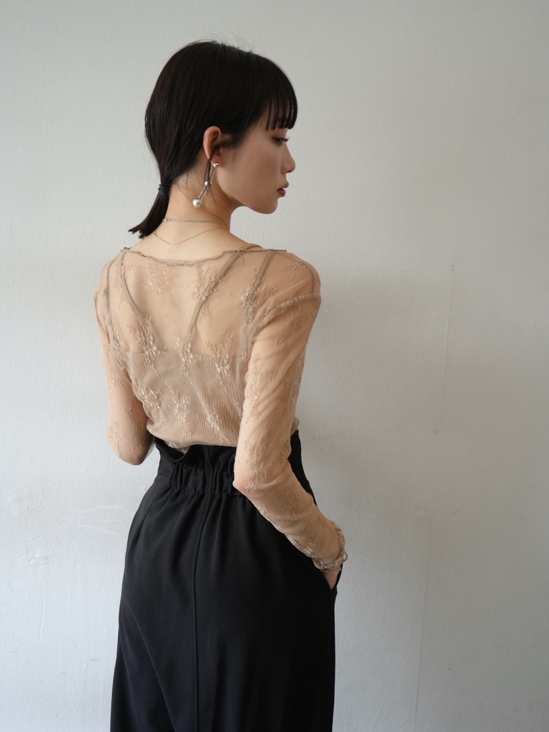 Tulle lace top/beige