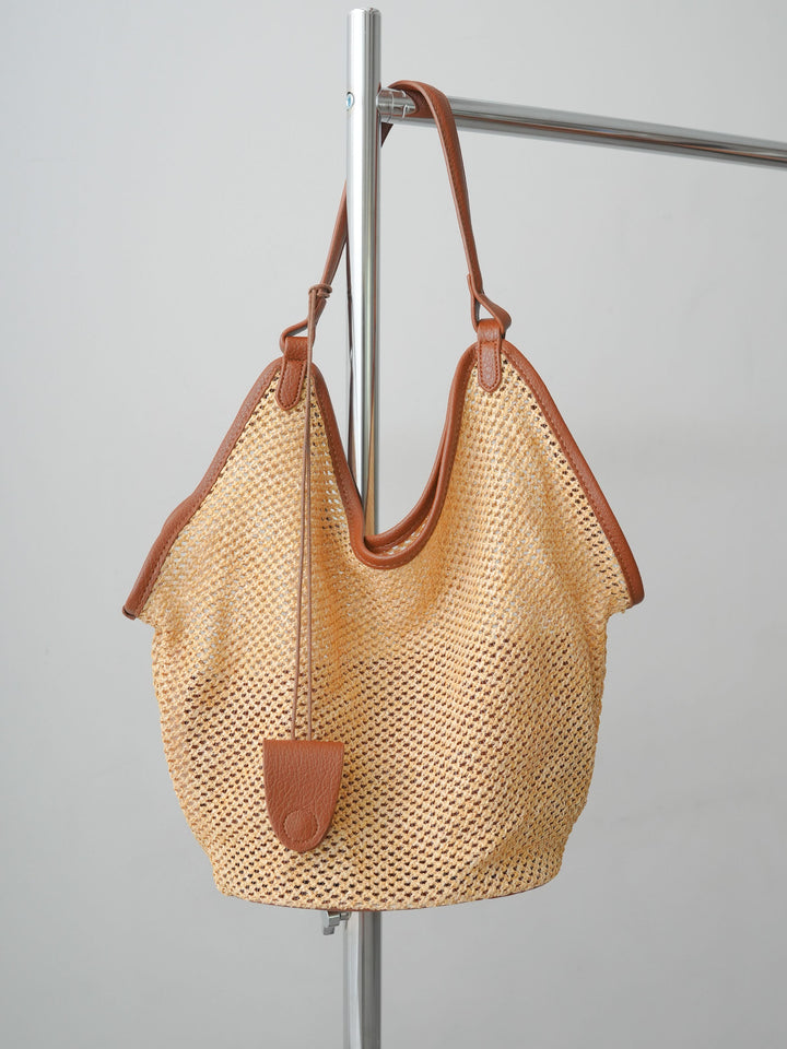[予約]バイカラーパイピングメッシュトート/brown
