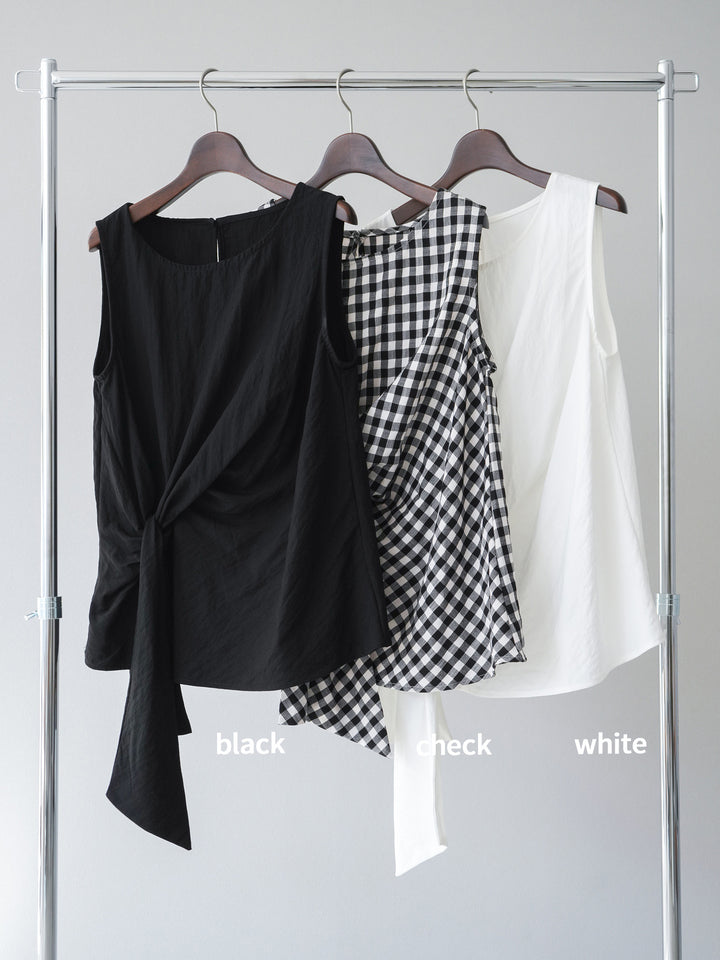 [SET] 前裹式無袖上衣+麻質下擺回型寬褲（2件組）