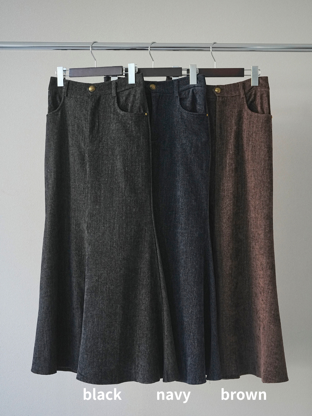 [SET]シャギー襟リブニットトップス+ベルベットマーメイドスカート(2set)