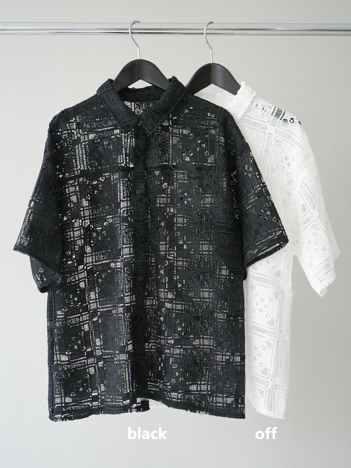 【套裝】方領蕾絲半袖襯衫+內置胸罩羅紋抹胸吊帶背心（兩件套）