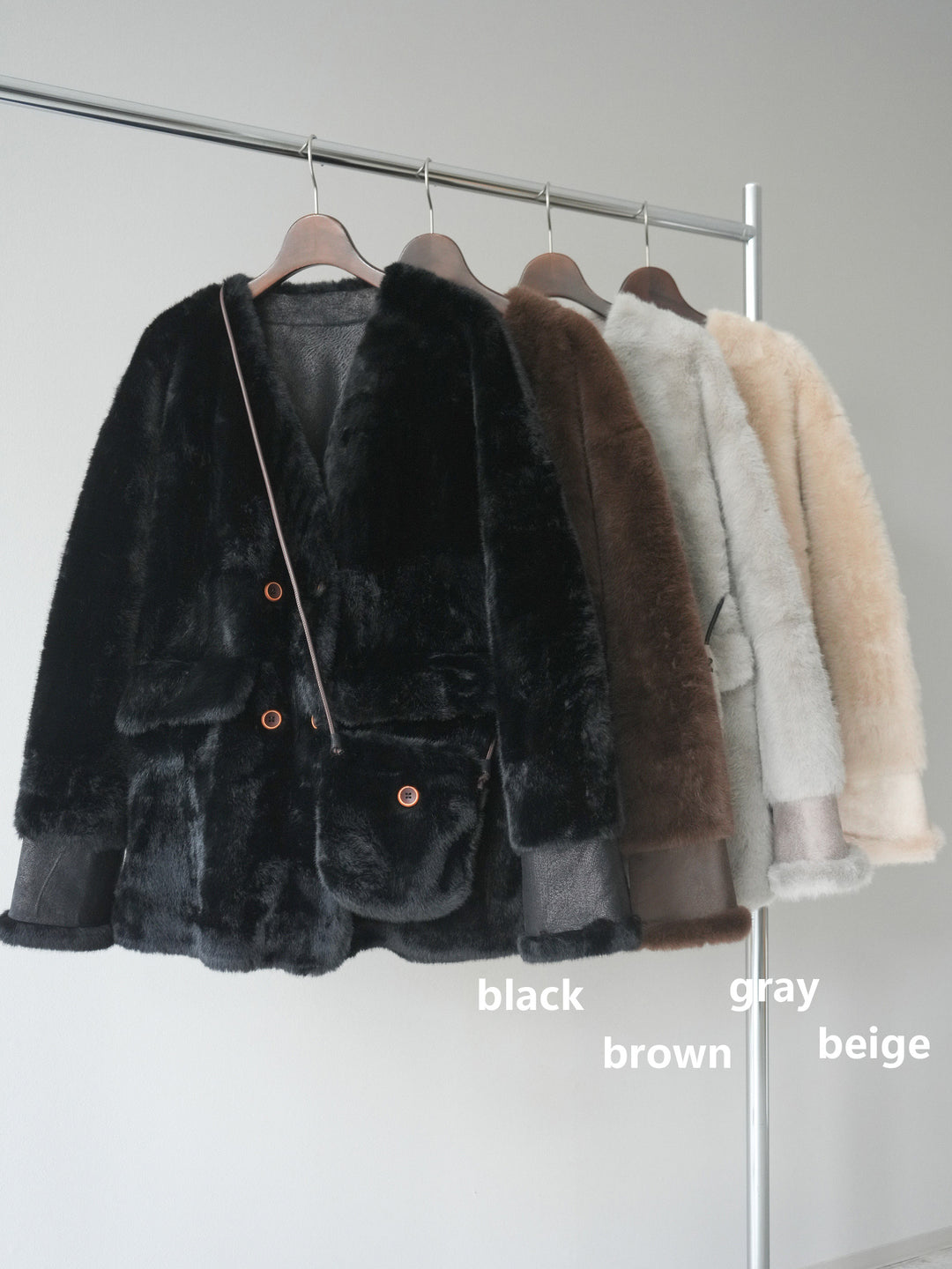 [SET]バッグ付エコファーノーカラーコート+チュールボリュームスカート(2set)