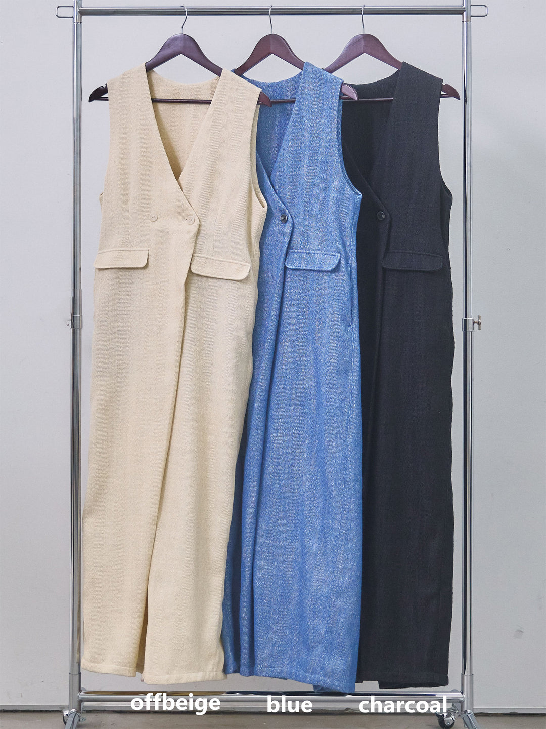 【Allure】[SET]デニムライクヘリンボーンサロペット+ネットレーストップス(2set)