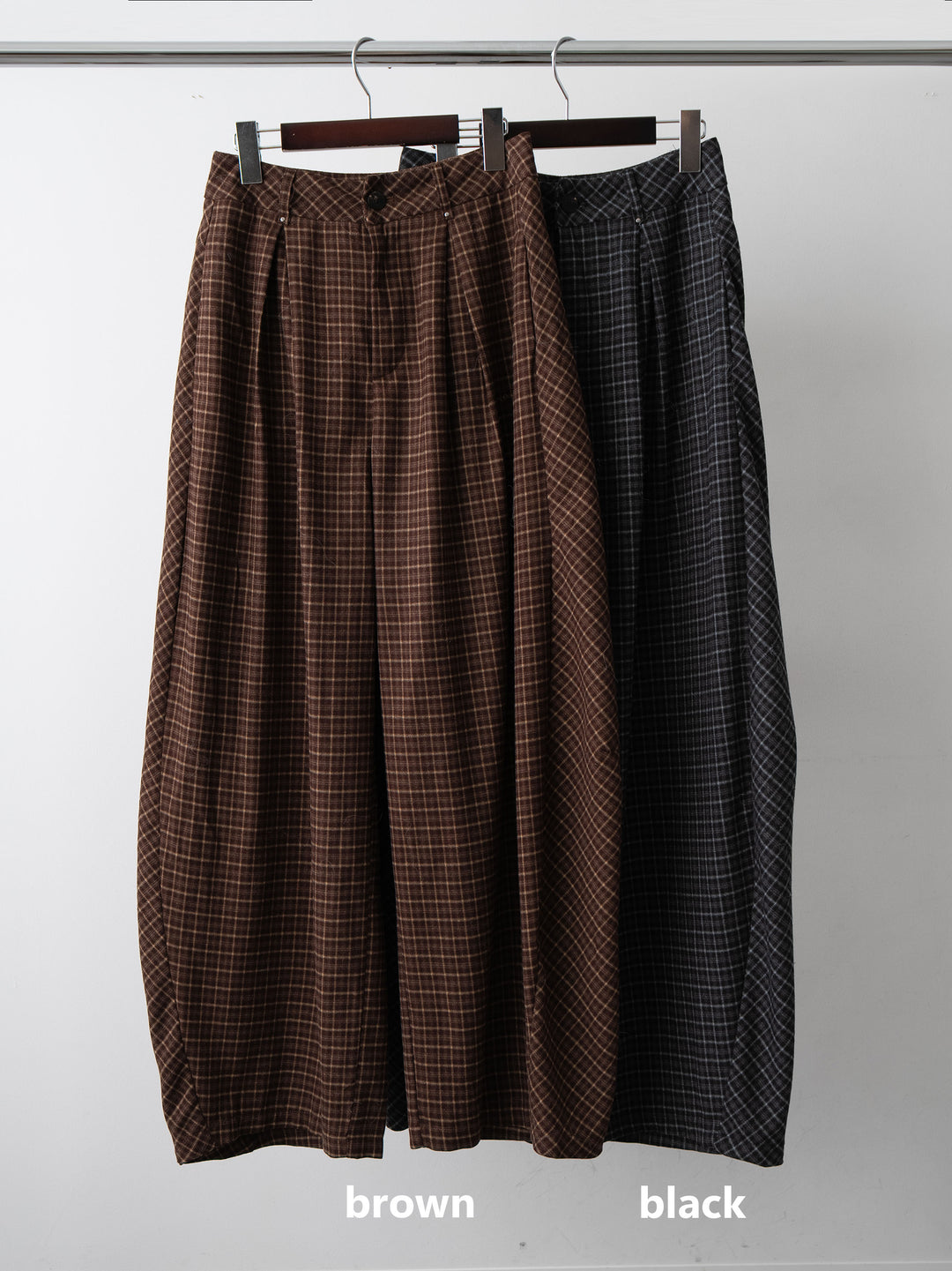 [SET]ヘンリーシャギーニットトップス+チェックタックワイドパンツ(2set)