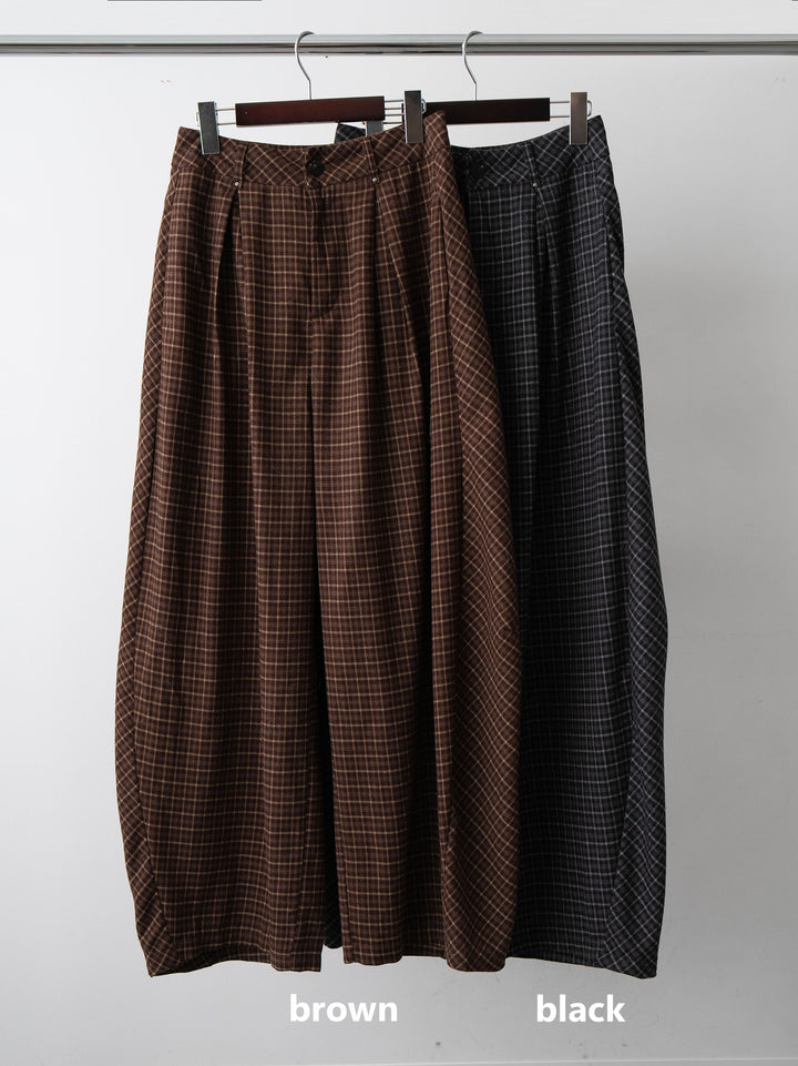 [SET]ヘンリーシャギーニットトップス+チェックタックワイドパンツ(2set)