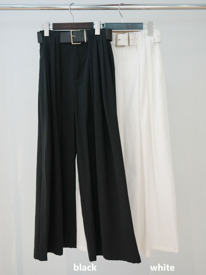 【套裝】花卉刺繡燈籠無袖襯衫+腰帶設計環扣闊腿褲（兩件套）