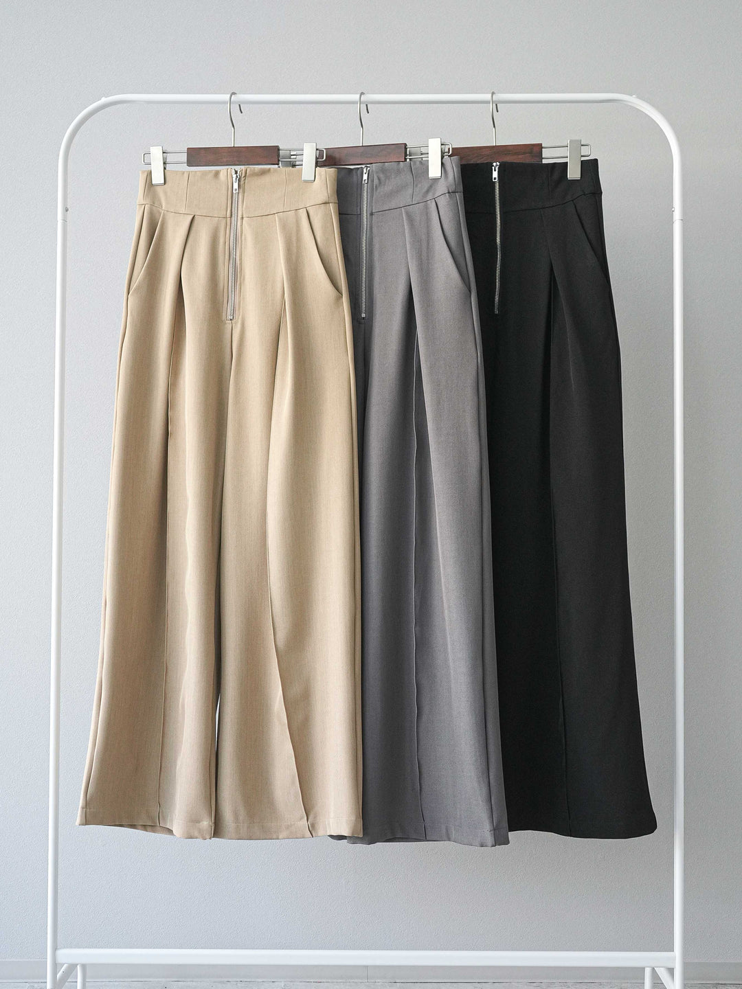 [SET]2WAYフラワーレーストップス+ジップタックワイドパンツ(2set)