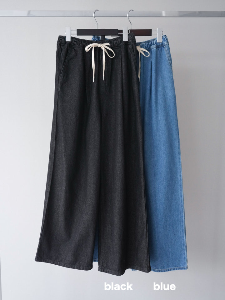 [SET]ポイントレザーオーバーデニムシャツ+ドロストワイドデニムパンツ(2set)