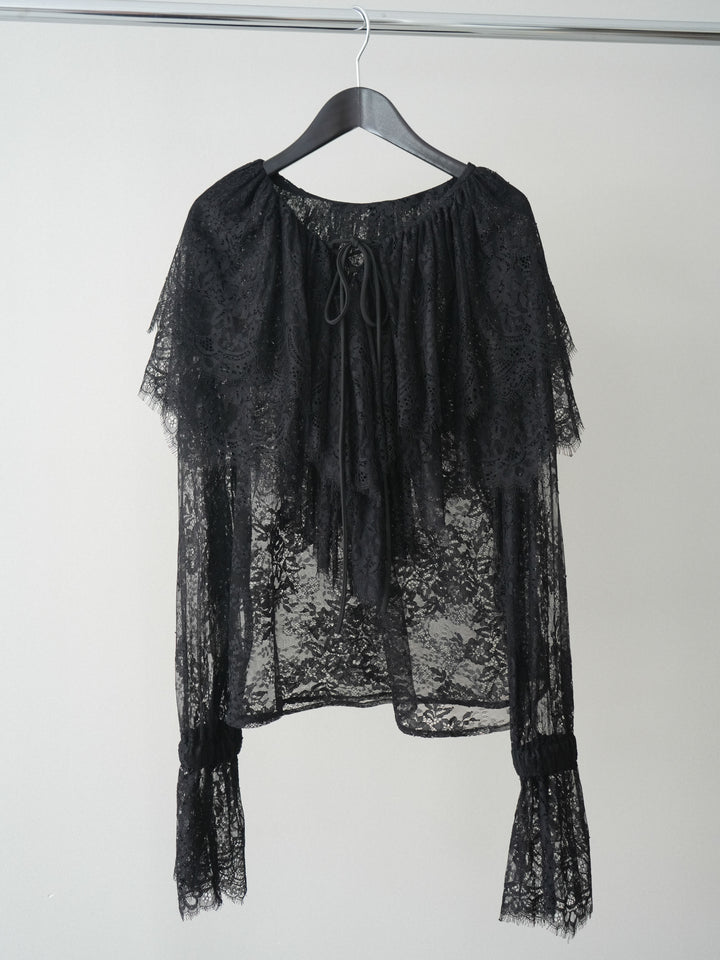 [SET]ビックカラーラッフルレーストップス+デニム切替スウェットパンツ(2set)