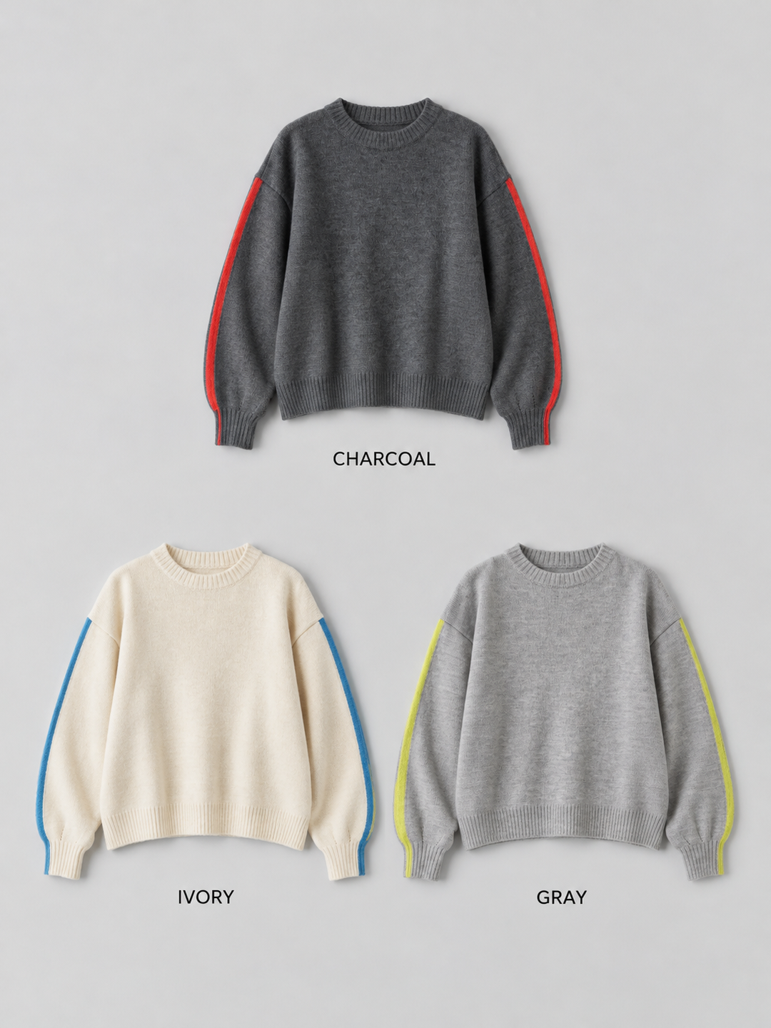 [SET]アルパカタッチサイドバイカラーニットプルオーバー+ツイルタックワイドパンツ(2set)