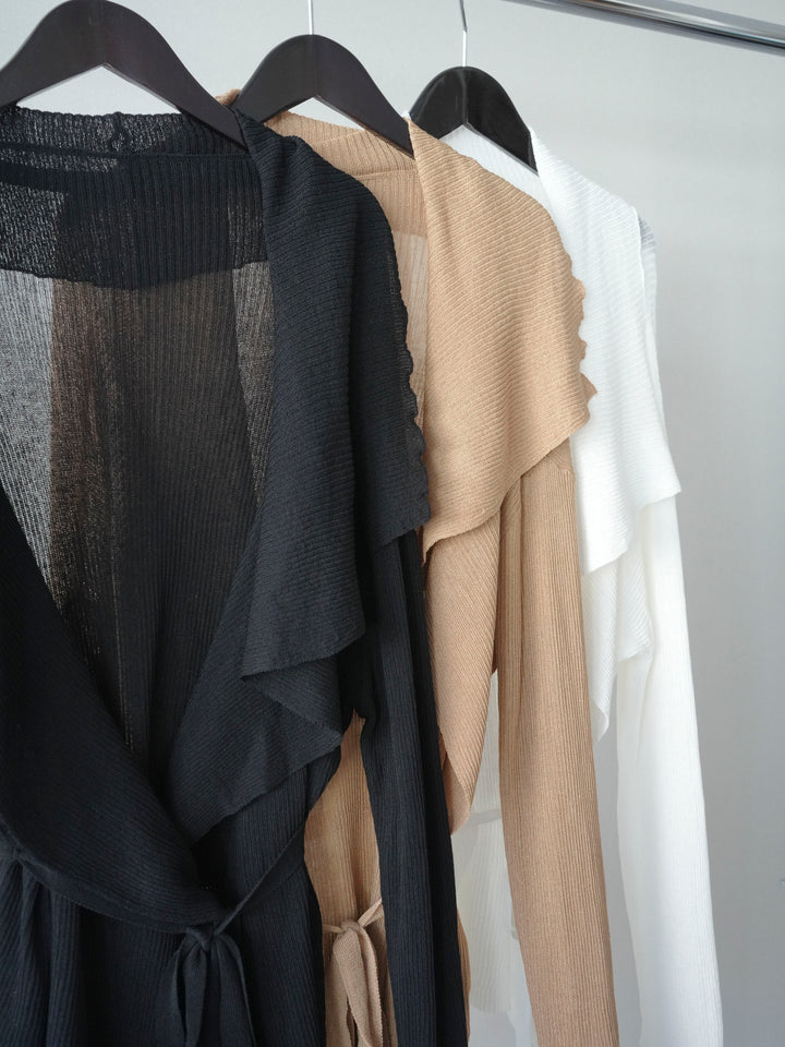 [SET]ドレープリブニットガウン+フルレースキャミ＆IラインスカートSET UP(2set)