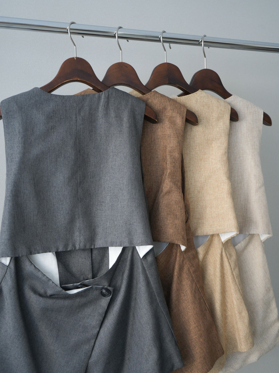 [SET]リネンライクバックオープンジレ+リネンライクタックワイドパンツ(2set)