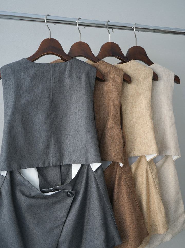 [SET]リネンライクバックオープンジレ+リネンライクタックワイドパンツ(2set)