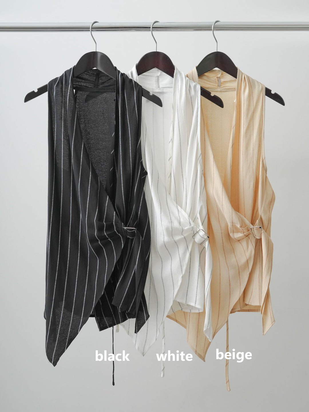 [SET]ストライプカシュクールジレ+クレープデシンタックワイドパンツ(2set)