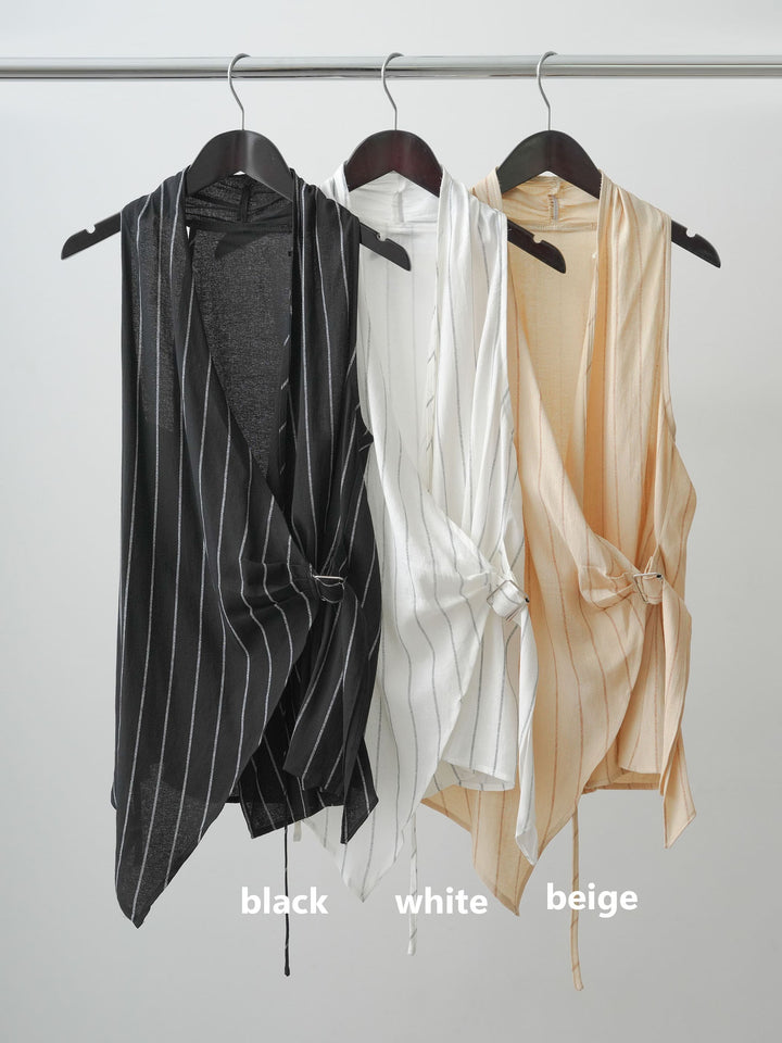 [SET]ストライプカシュクールジレ+クレープデシンタックワイドパンツ(2set)