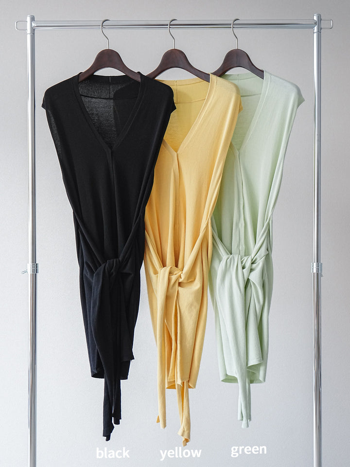 [SET]腰巻きデザインノースリーブニットカーディガン+腰巻きデザインノースリーブニットカーディガン(2set)