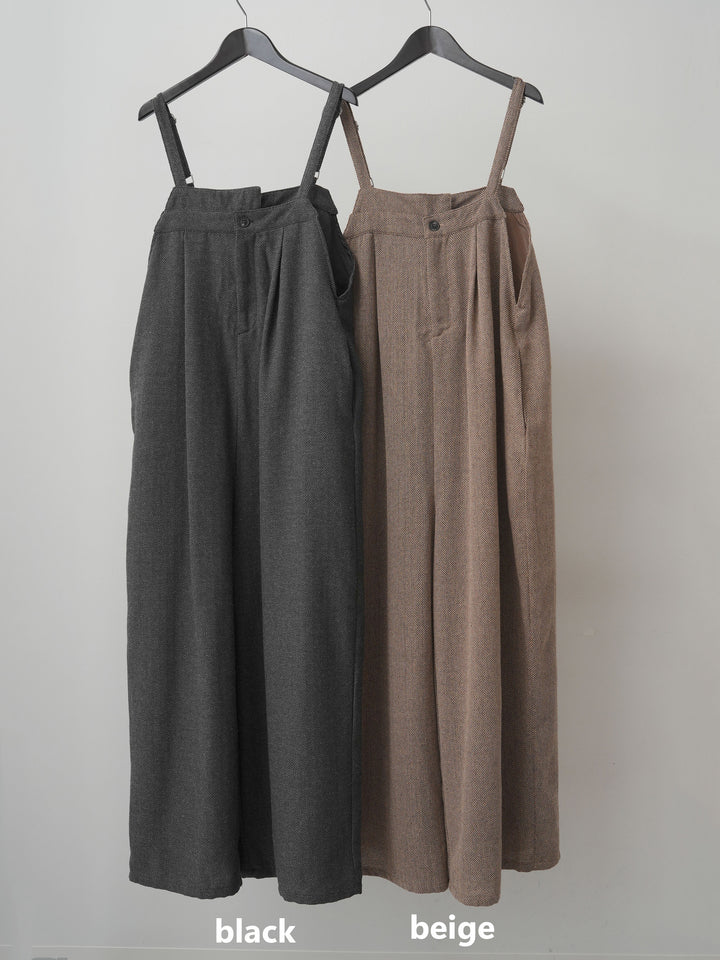 [SET]ヘリンボーンサロペット+カットレースバックオープントップス(2set)