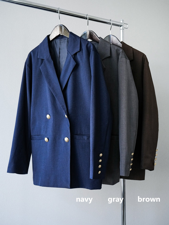 [SET]ゴールドボタンツイルダブルテーラードジャケット+ショルダーポーチ付スウェードミニワンピース(2set)